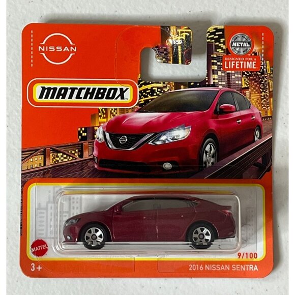 Matchbox Nissan Sentra 2016 Red Diecast 9/100 Metal Short Card Sealed - Picture 1 of 4